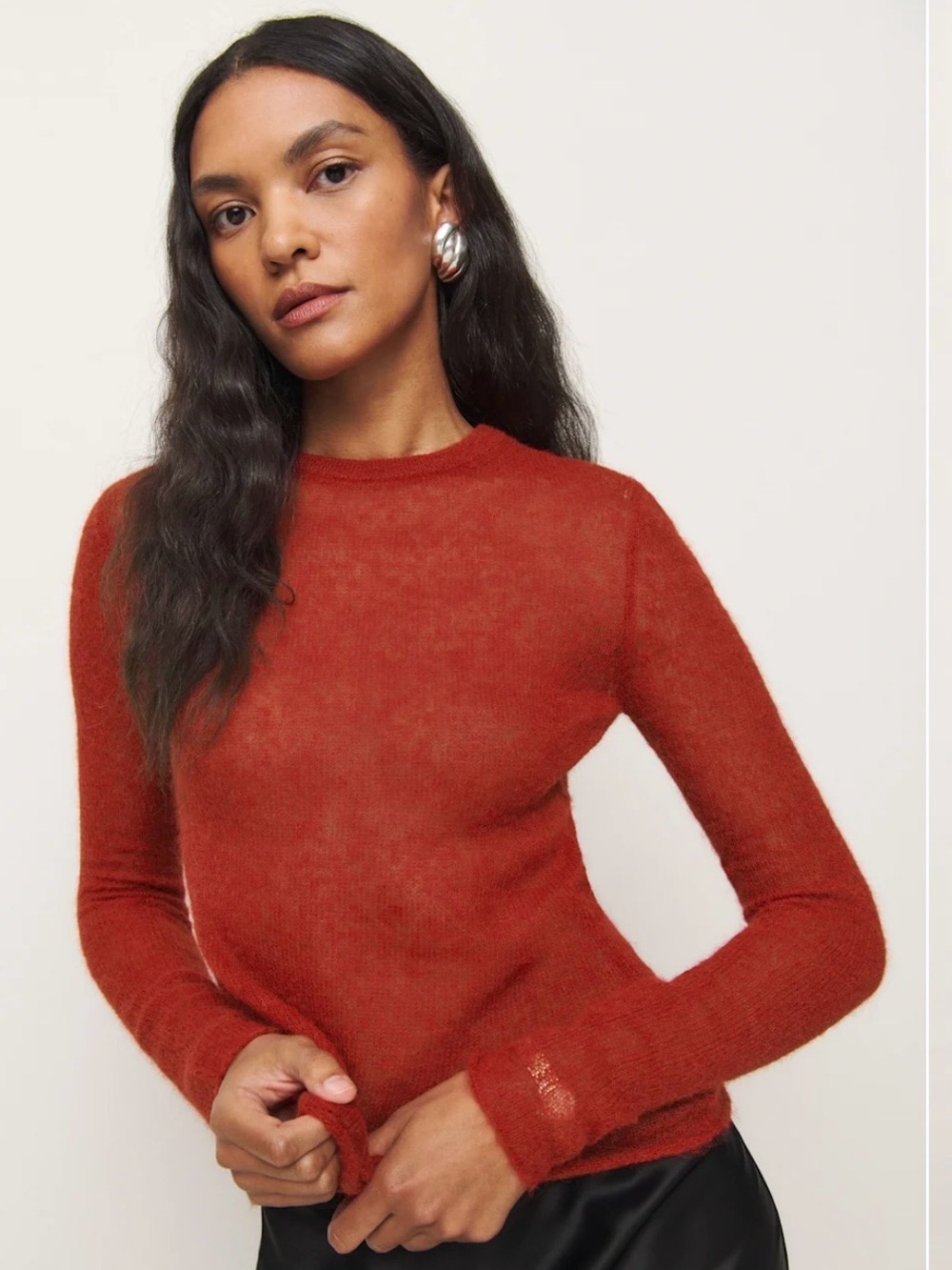 Reformation Alice sheer alpaca crew top sundried tomato red long sleeve M